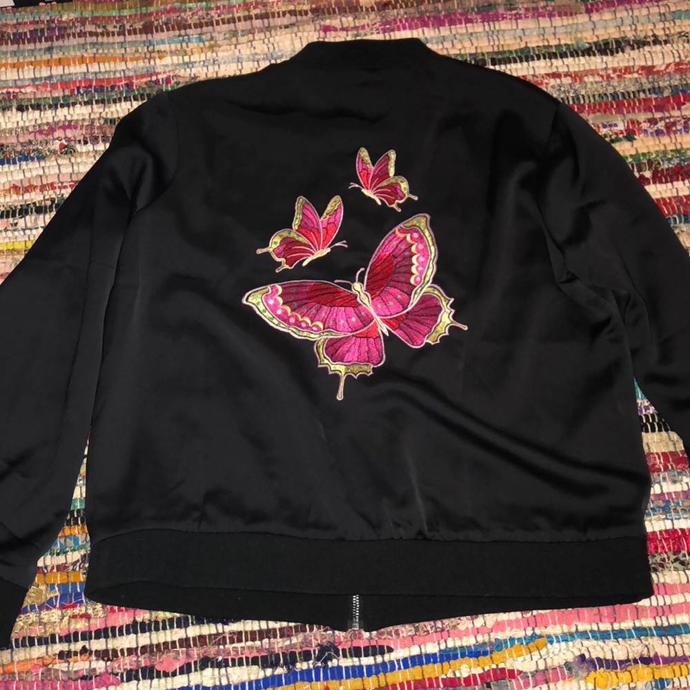 Black Embroidered Bomber Jacket